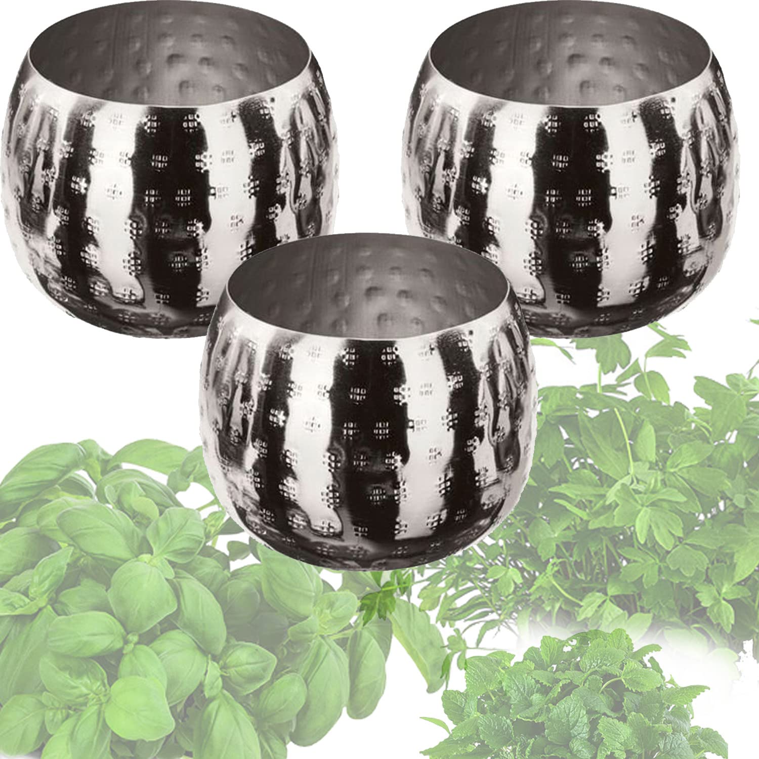 QMBasic 3er KRÄUTERTOPF Set Silber