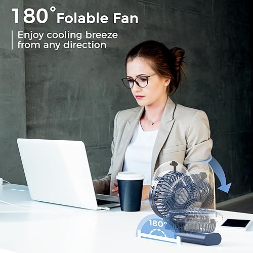 Miniatura 6 de COMLIFE Ventilador de nebulización portátil de mano, funciona con batería recargable de 3000 mAh, plegable de 180°, mini ventilador personal