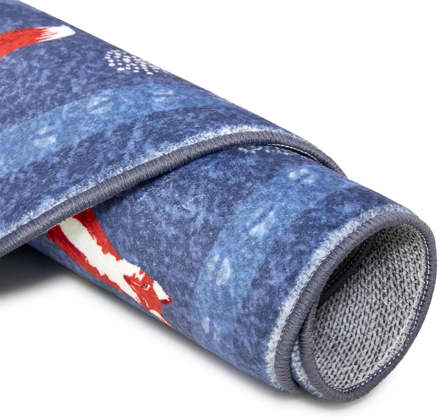 Cute Woodland Forest Living Room Rug Vibrant Blue Botanical Floral 8x10 Area Rug Washable, Whimsical Nature Animals Kids Rug Boho Vintage Aesthetic Carpet for Nursery Dining Room Entryway Bedroom