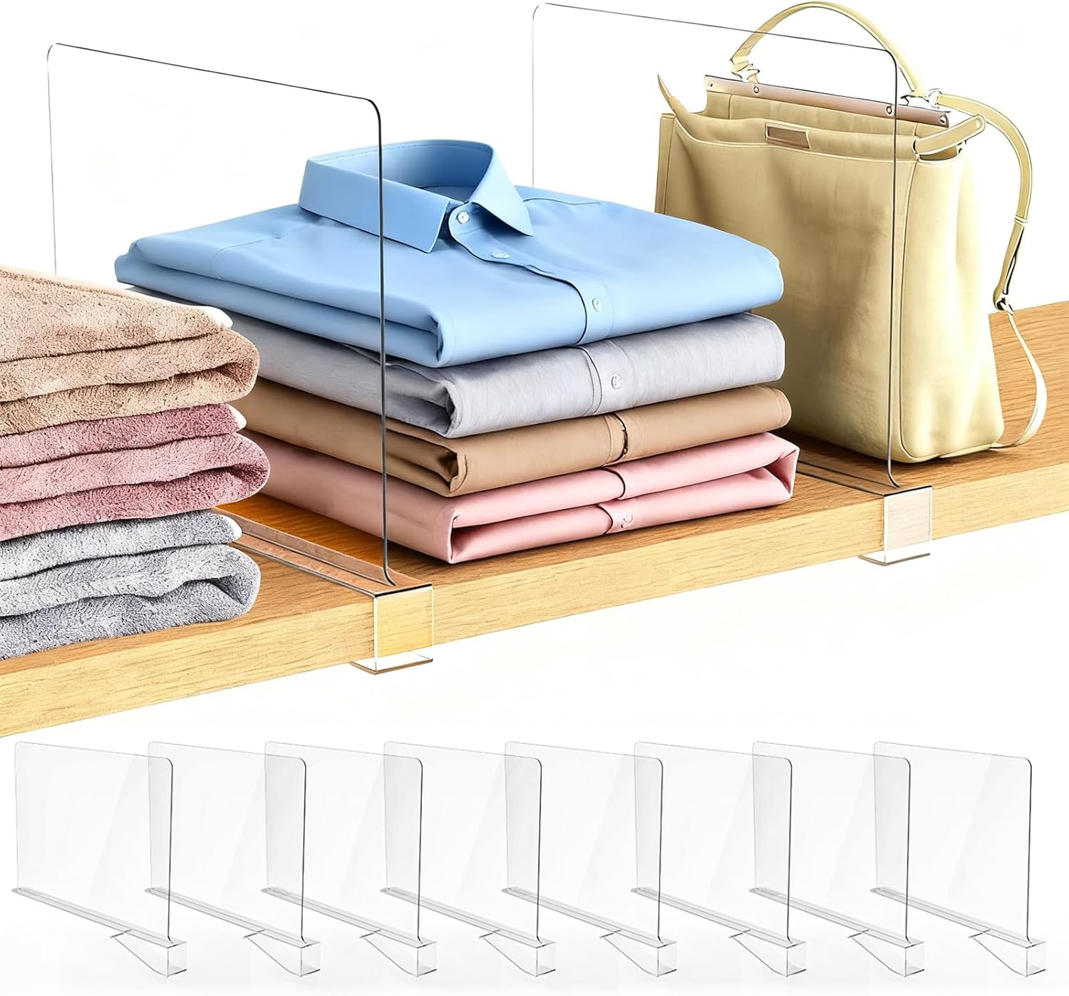 Shelf Dividers Purse Organizer for Clear Closet Clothes Organization