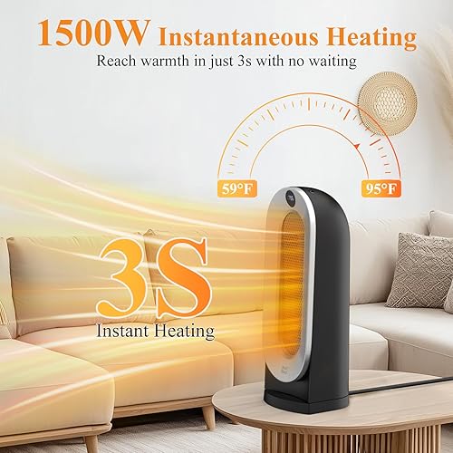 Miniatura 7 de Calentador de espacio, calentadores eléctricos portátiles de 1500 W para uso en interiores, 3 ajustes de calor con modo ECO, oscilación de 70 con