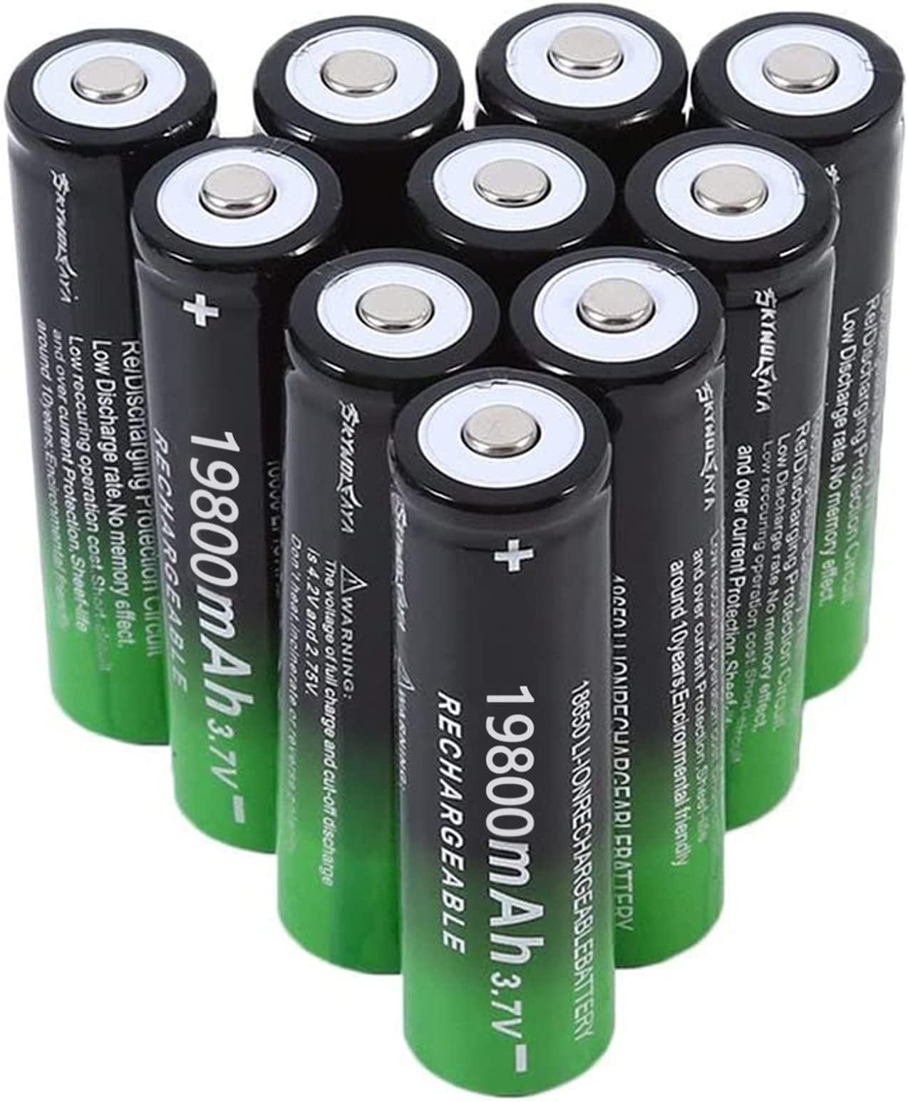 10PCS 18650 Rechargeable Li-ion Battery 3.7V 19800mAh Large Capacity Lithium Batteries Protection Circuit Safe Accessories for LED Flashlight, Emergency Lighting, Electronic Devices