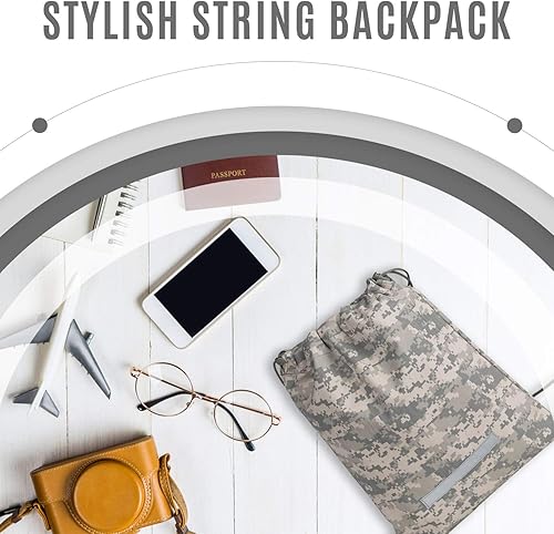 Vista 7 de ImpecGear Mochila con cordón resistente camuflaje ejército azul marino bolsa de saco militar, Paquete de 3, Cordón