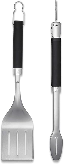 Weber 6763 Precision Tongs & szpatułka zestaw premium sztućców do grilla, 2-częściowy, czarny/srebrny