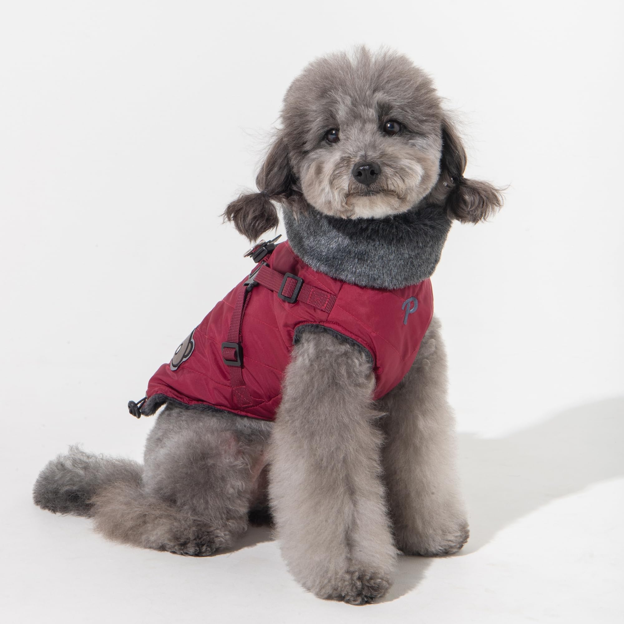 Puppia Isolde Mock Neck Full Zip up Warm Winter Jumper Vest with Integrated Harness for Small and Medium Dogs Wine, Medium - Image 4