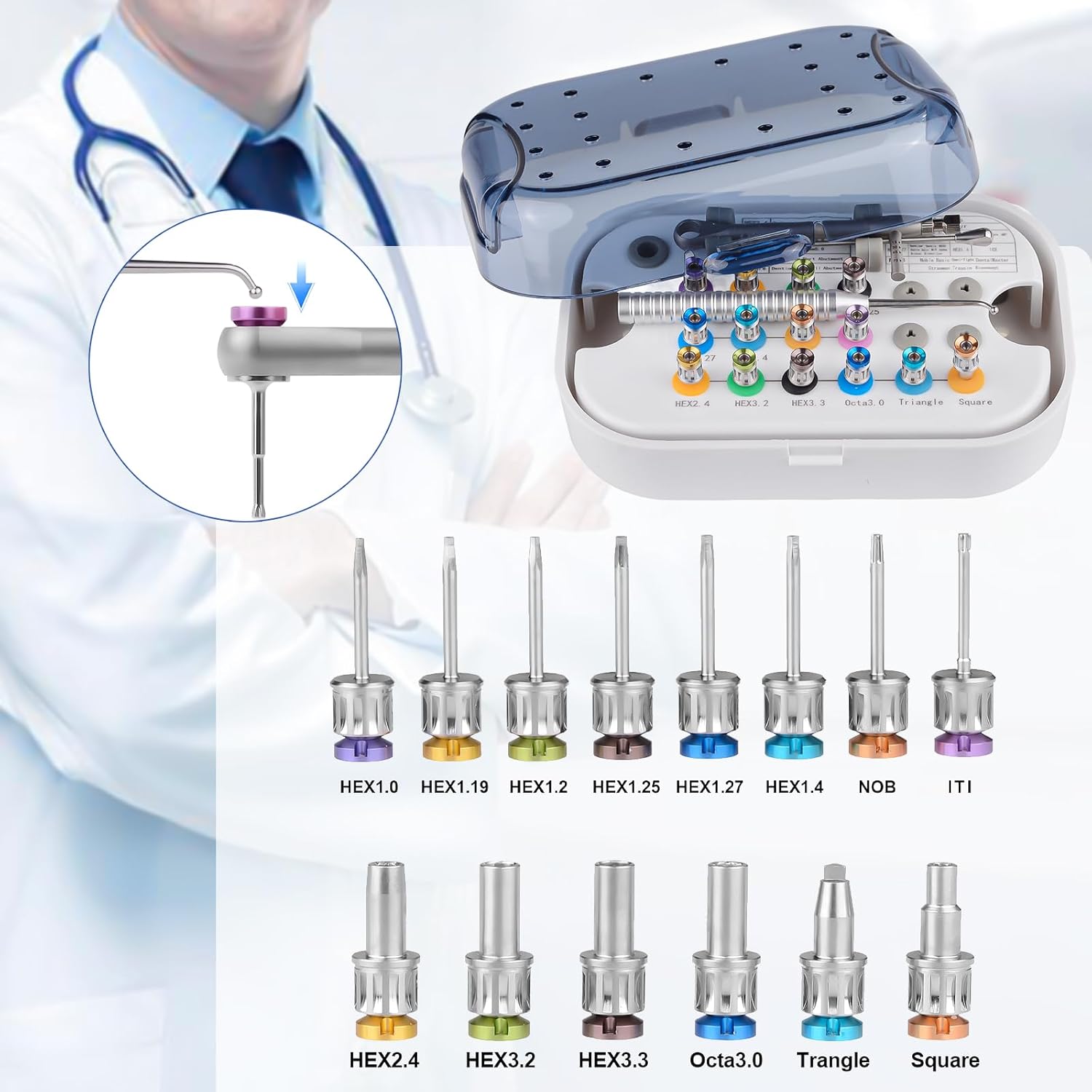 Stainless Steel Restoration Tool Universal Implant Repair Tools Kit with 14pcs Screw Driver and Screwdriver Carrier