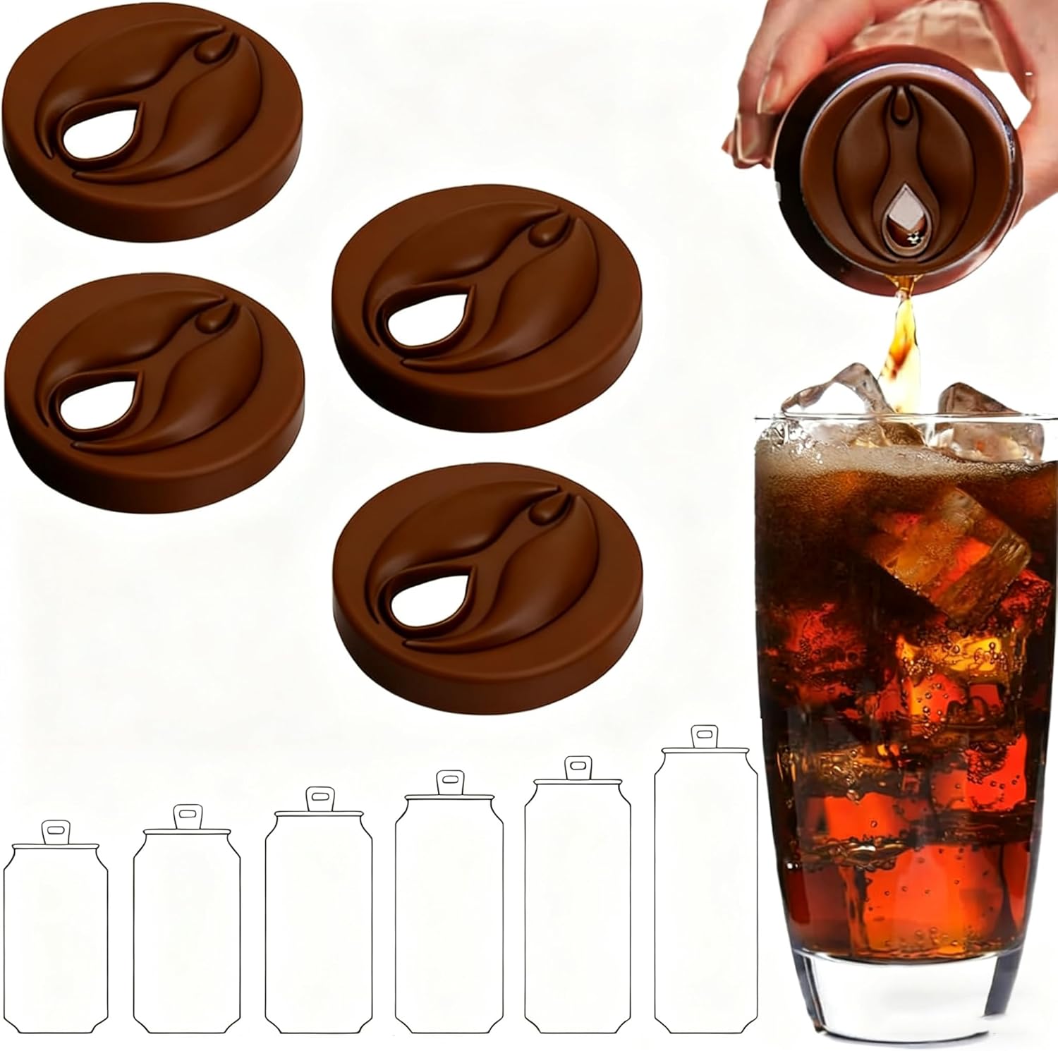 Novelty Silicone Soda Can Lids，Reusable Can Covers, Can Stopper or Protector for Bachelor Party Gifts Prank Gag Gifts, Funny White Elephant Gift (Brown, 1 pcs)