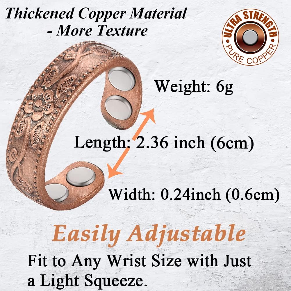 Cigmag 4X Copper Rings for Women Strength Magnetic Ring Fingers Thumb 100% Pure Solid Copper Rings Jewelry Gifts (2PCS) : Health & Household