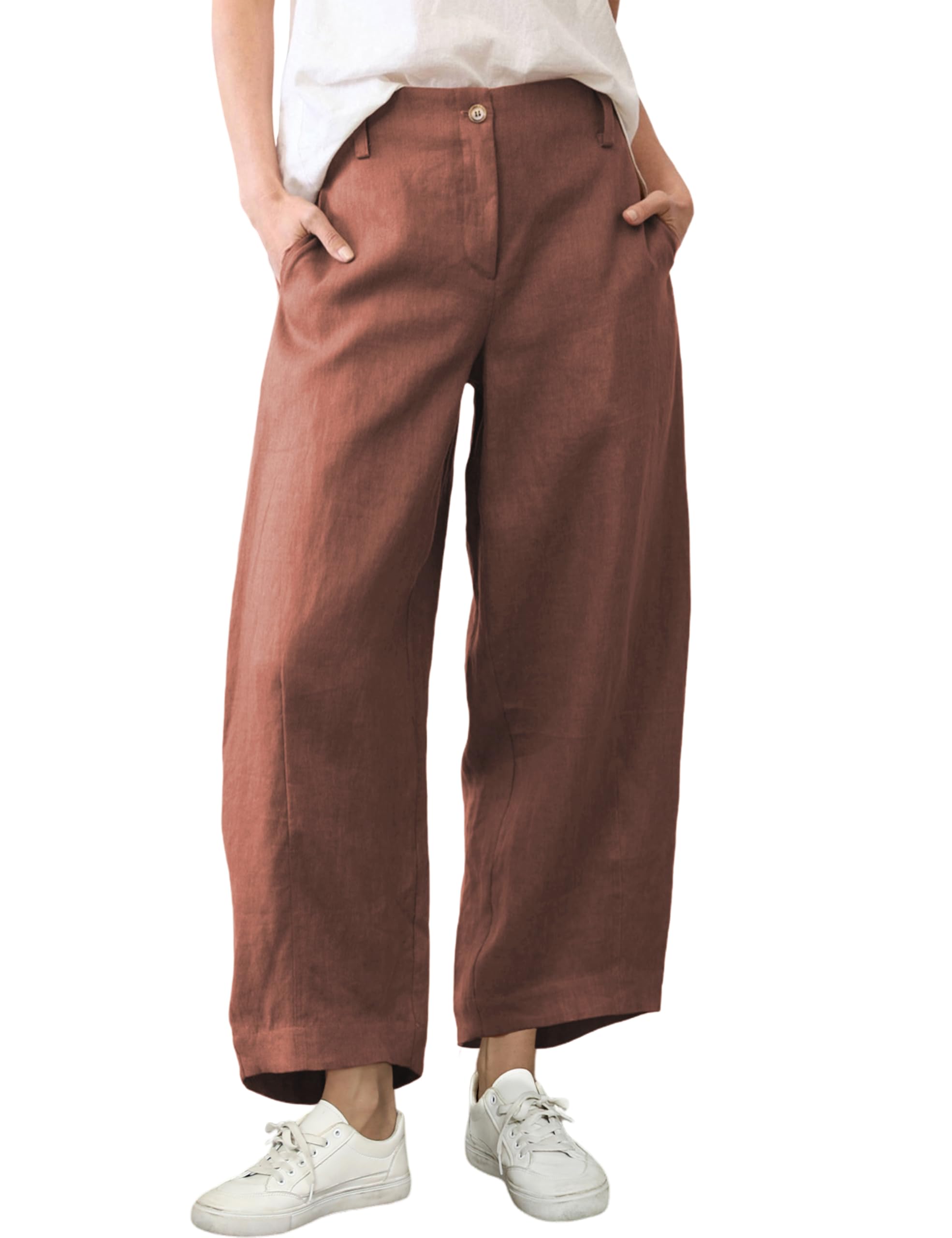 Tanming Womens Linen Pants Casual Capri Baggy Wide Leg Trousers Palazzo Pants Beach Vacation Outfits