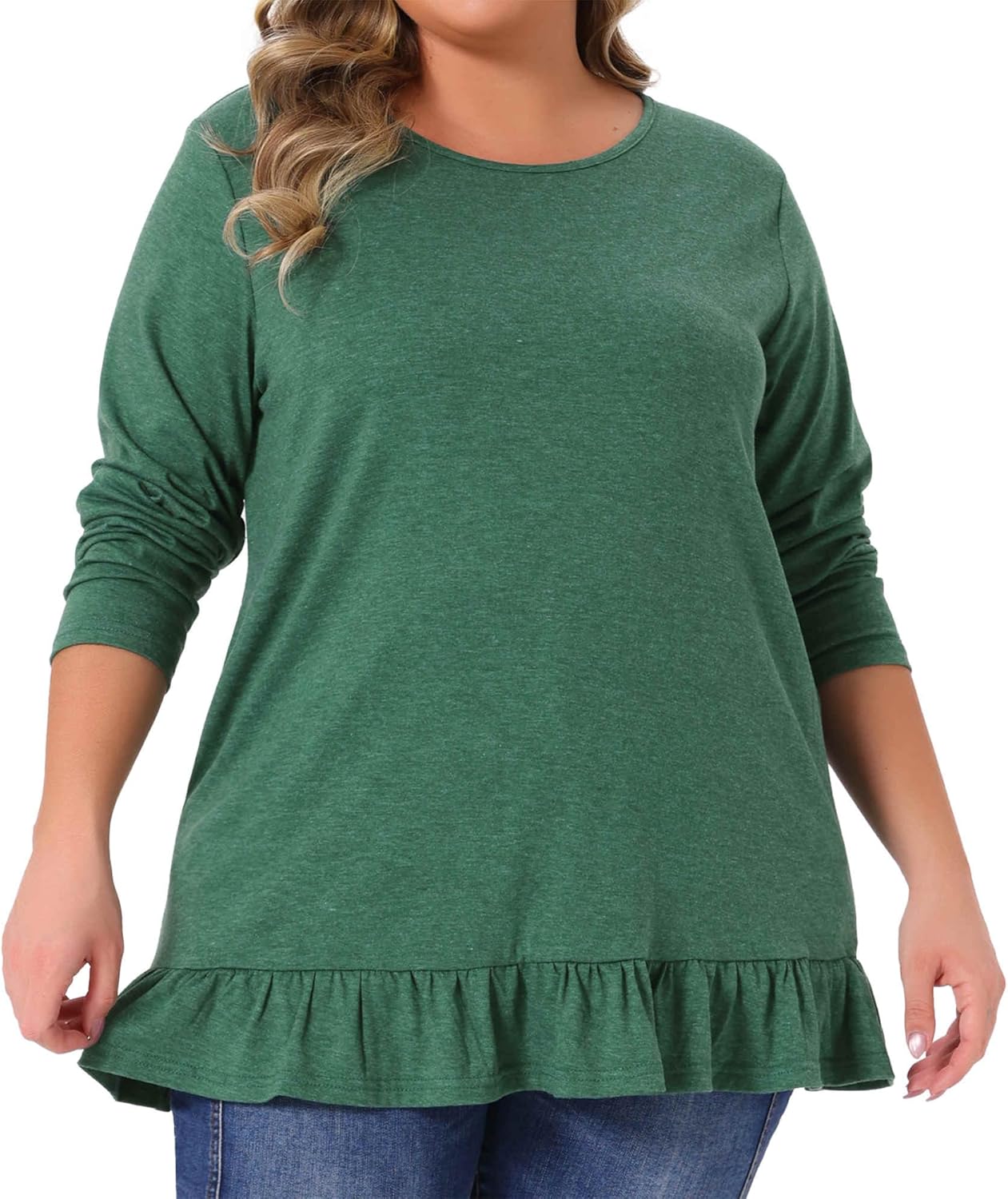 Agnes Orinda Plus Size Tunic Tops for Women Crew Neck Long Sleeve Ruffled Hem Long Flowy Shirts for Leggings - Image 2