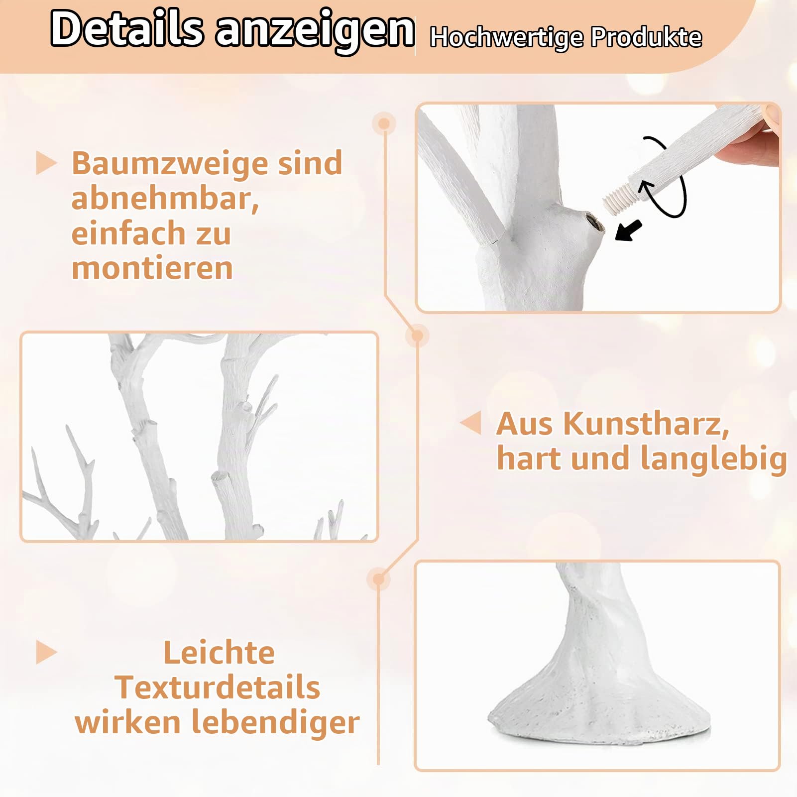NUPTIO Weiß Deko Baum für Weihnachten Ornament Display, 100cm Osterbaum | Einfache Anbringung von Zweigen, Künstliche Tischdekoration für Halloween, Fenster, Kamin, Feiertage, Party, Ostern Deko