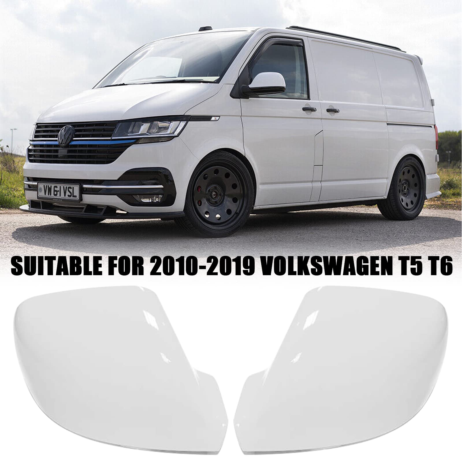 1 Paar Auto Spiegelkappen Ersatz für VW T5/T6/Transporter Caravelle 2010-2019, Außenspiegelkappe Rückspiegelkappe Abdeckungen, Außenspiegelgehäuse glänzend Außenspiegel-Abdeckkappen (Weiß)