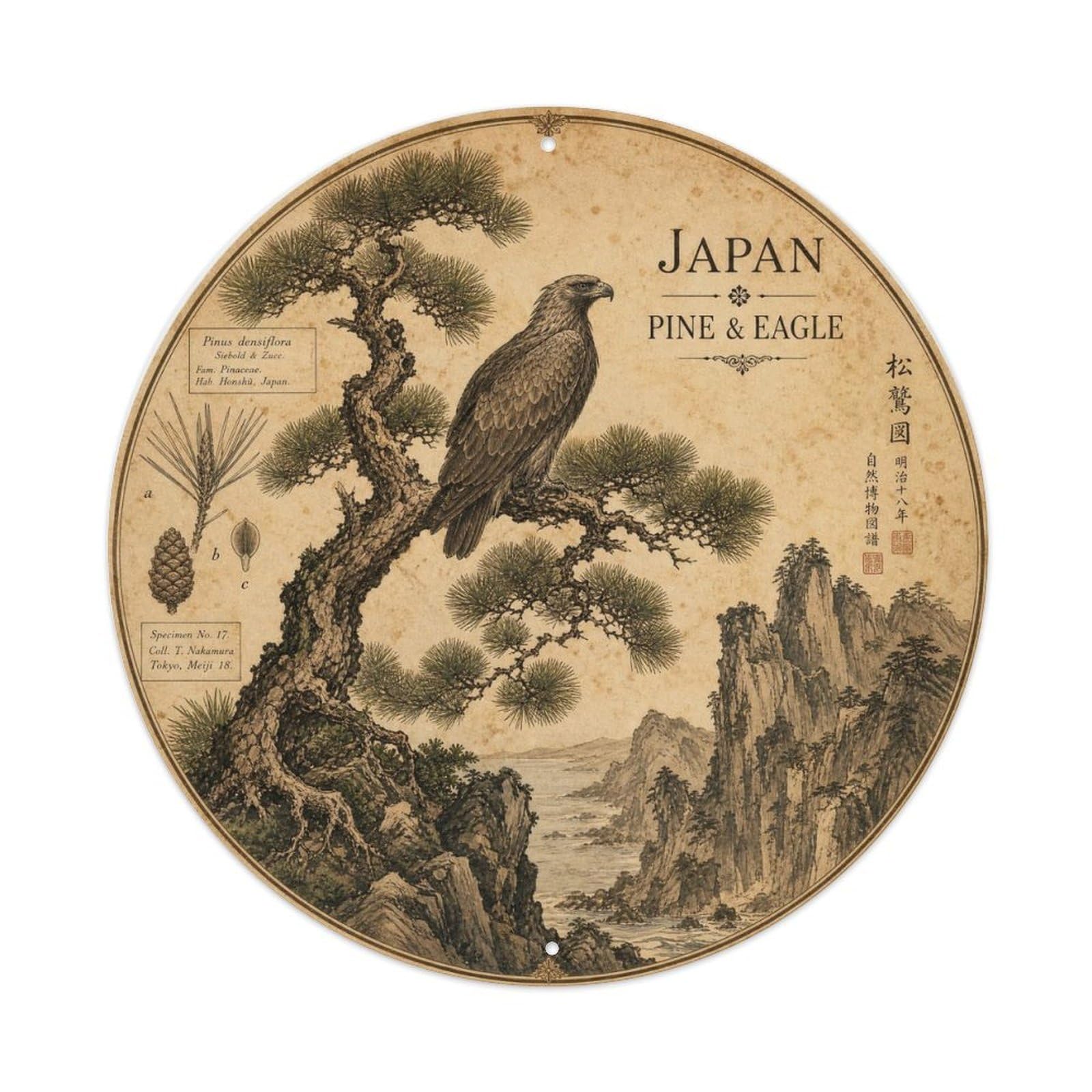 Olyhtr 8X8inch Classic Style Meiji Japan Pine Eagle Ceramic Folk Pattern Metal Tin Sign