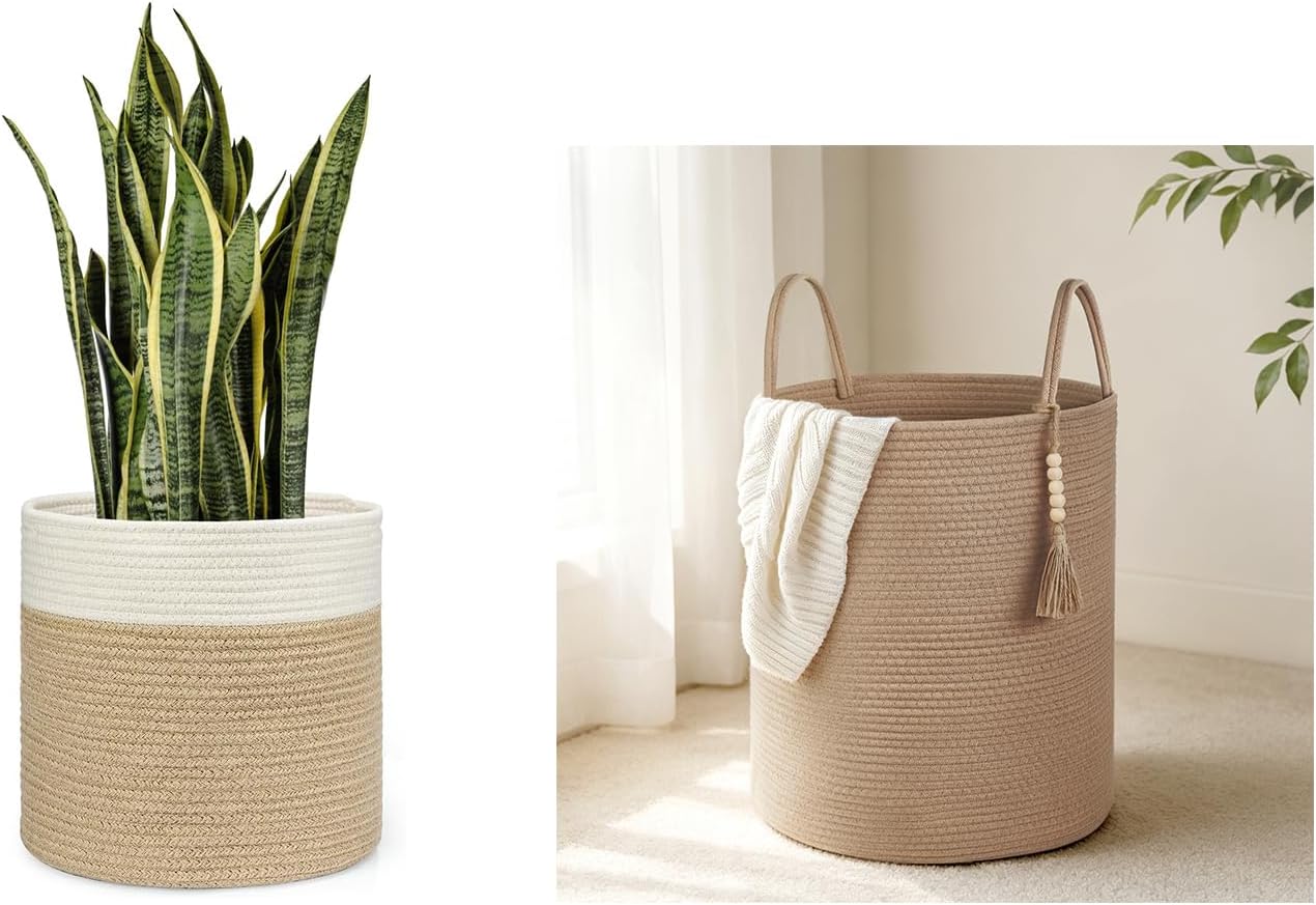Dahey Plant Basket and Large Laundry Hamper for Blankets, Clothes, Toys, Plants, Nursery Living Room Bathroom Bedroom Decor