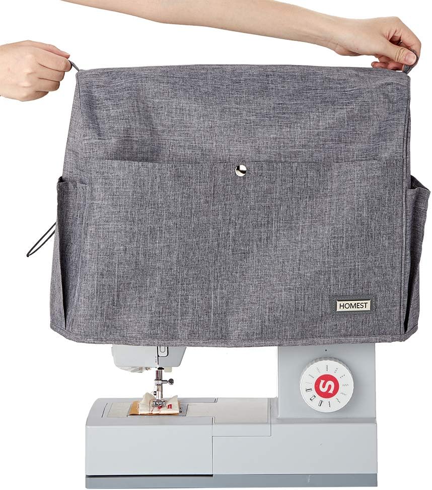 HOMEST Grey Sewing Machine Dust Cover with Storage Pockets, Compatible with Most Standard Singer and Brother Machines