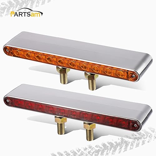 Miniatura 2 de Partsam Par de barras de luz LED de doble cara LED rojoámbar de 9-14 pulgadas, para semirremolque, de plástico cromado, barra de luz de doble