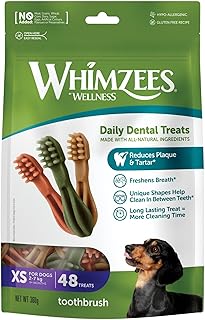 WHIMZEES Toothbrush Dental Dog Treats, Value Bag, Extra Small (2-7kg Dogs), Natural Daily Dental Chews (Pack of 48)