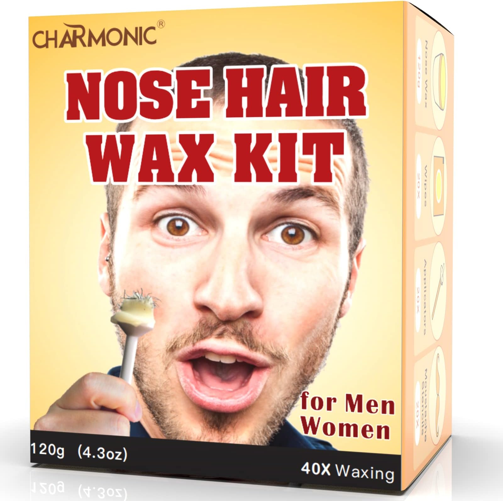 Charmonic 120g Wax Nose Wax Kit, Nose Hair Wax, Nose Wax with 40 Applicators and 20 Wipes, Quick and Painless Nose Hair Waxing Kit for Men and Women, Nose Hair Remover Wax Kits Used 20~25 Times Usage