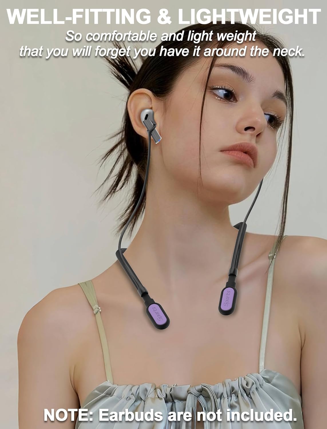 HALLJOY for Galaxy Buds 3 & Galaxy Buds 3 Pro Strap Neckband, Anti-Lost Accessories, Support Volume Control, Ergonomic Design, Fit Airpods Pro 3/2/1, Airpods 4, 3, 2, 1, Black Band/Purple Tip - Image 3