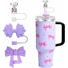 Purple 3Pcs Straw Toppers for Stanley Cup 30/40oz, Diamond Bow | 3Pcs diamond & bow silicone straw toppers help keep straws cleaner while adding cute style to Stanley 30/40oz tumblers.