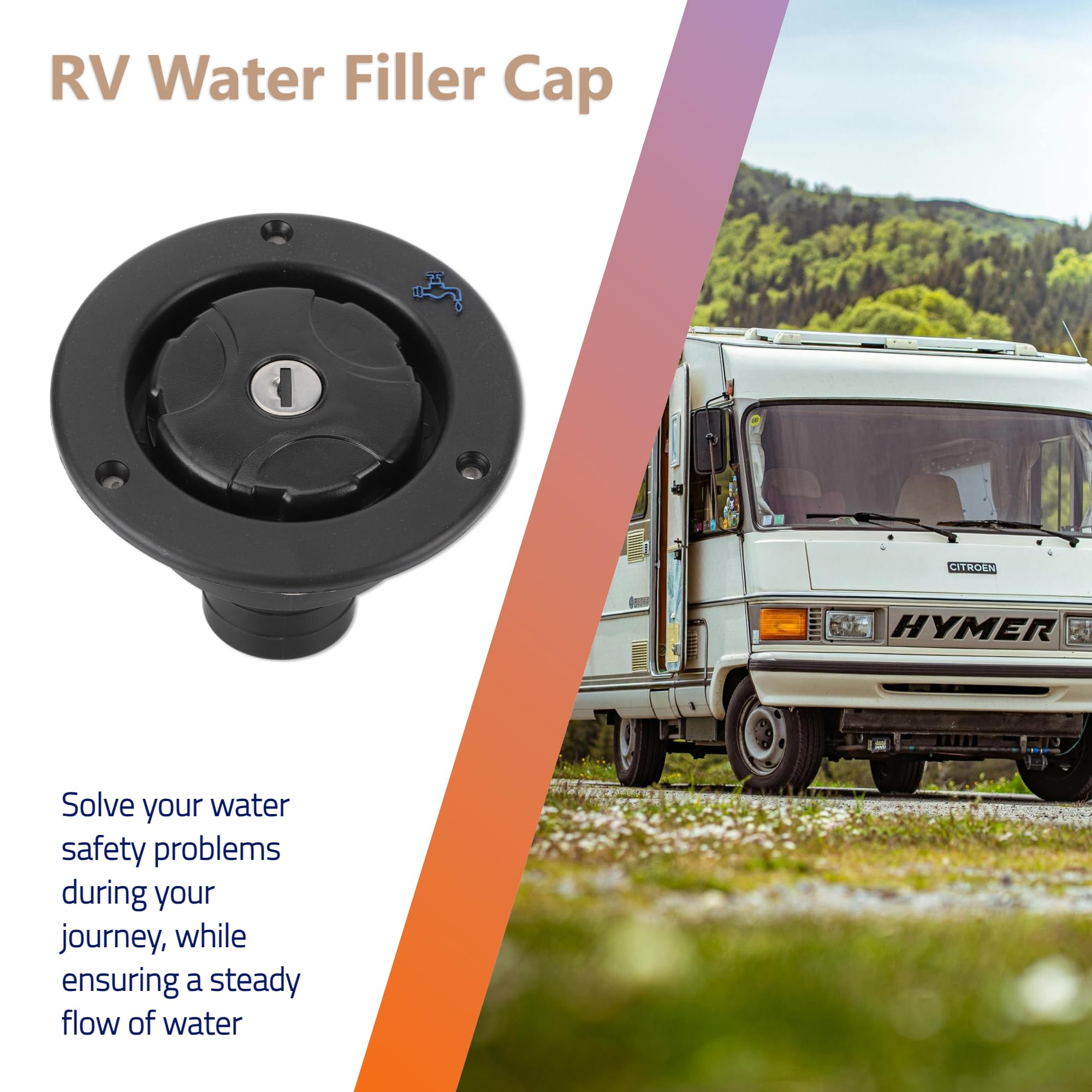 Bouchon de remplissage d'eau douce avec gravité, bouchon de remplissage d'eau d'entrée verrouillable et étanche avec 2 clés pour camping-car, caravane, camping-car