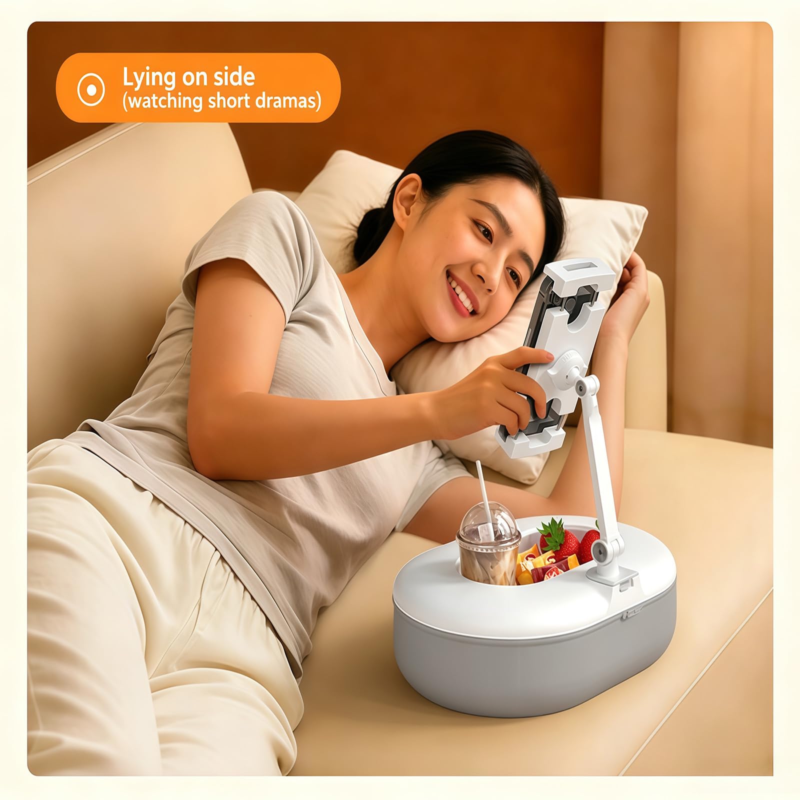 Soporte Plegable para teléfono con Brazos Ajustables y Cuenco para Aperitivos Desmontable para Cama, sofá o Ver películas Aire, Soporte Ajustable para tabletas