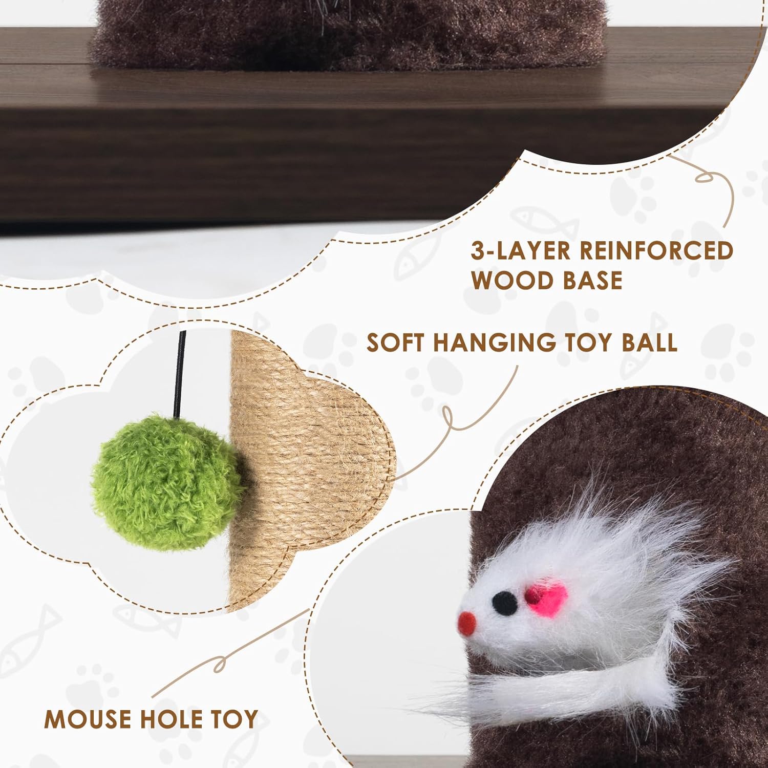 Cat Scratching Post for Indoor Cats Adults – 33.46" Tall Stylish Sisal Scratcher with Interactive Mouse Hole, Sturdy Furniture Board Base Scratching Post with Hanging Toy