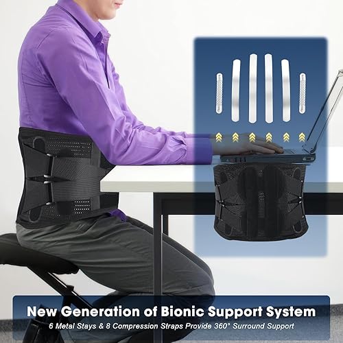 Miniatura 4 de Soporte de espalda para aliviar el dolor de espalda baja, cinturón de apoyo de espalda para hombres y mujeres, 6 soportes de metal, tela de malla