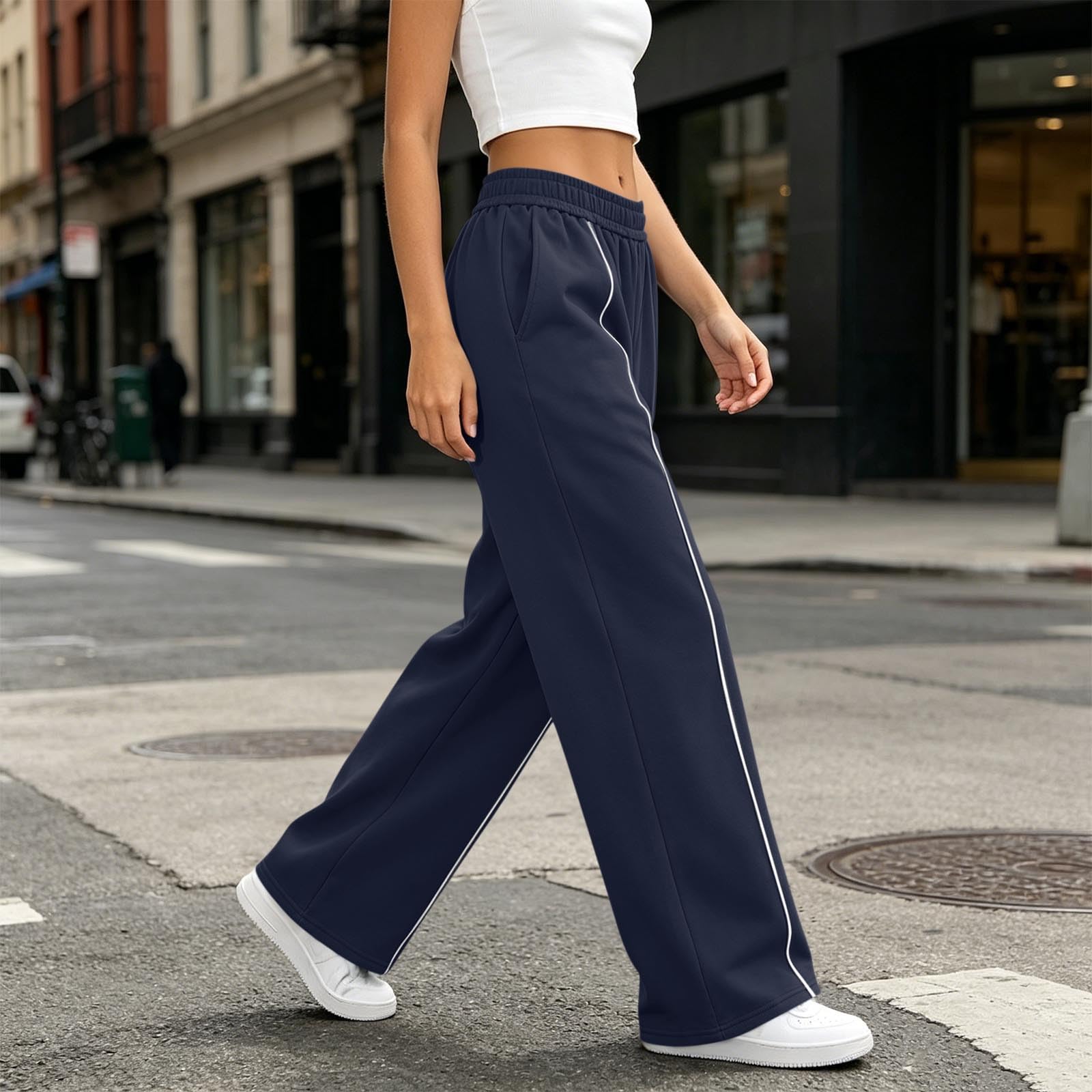 KHIRVWL Pantaloni Sportivi Donna Pantaloni Tuta Vita Alta Pantalone a Gamba Larga Larghi e Morbidi Pantalone Baggy con Tasche Pants Lunghi con Coulisse Regolabile per Allenamento Jogging Fitness