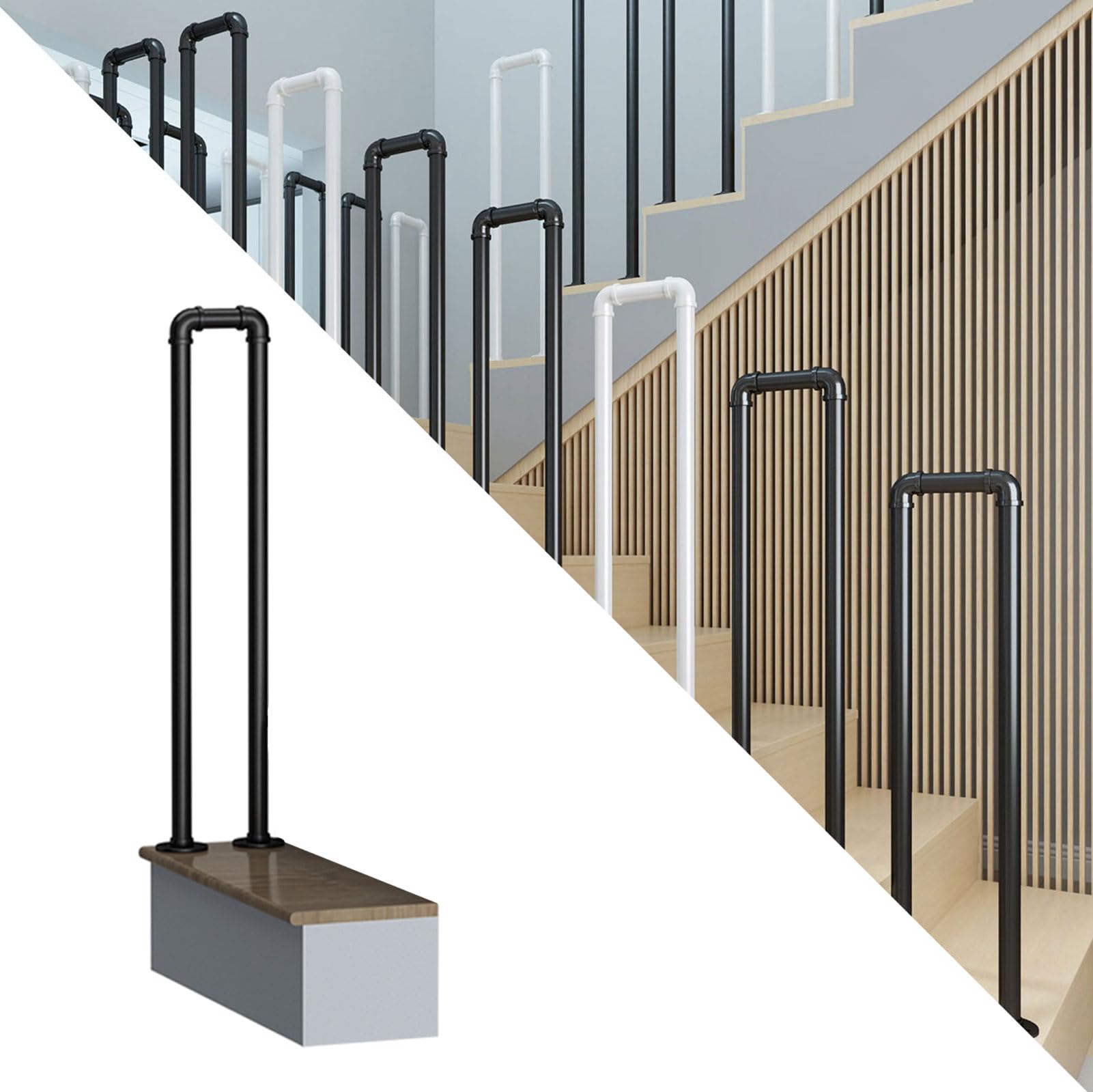 Gyeqxkt Black Outdoor Step Handrail Picket For Step - Easy Fit Staircase Handrail Matte Wrought Iron For Decking, Garden, Terrace, Balcony