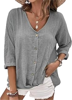 Silunma2021 Women's V-Neck Chiffon Tunic Shirts Long Sleeves Button Down Casual Shirts Elegant Breathable Soft Blouses Tops