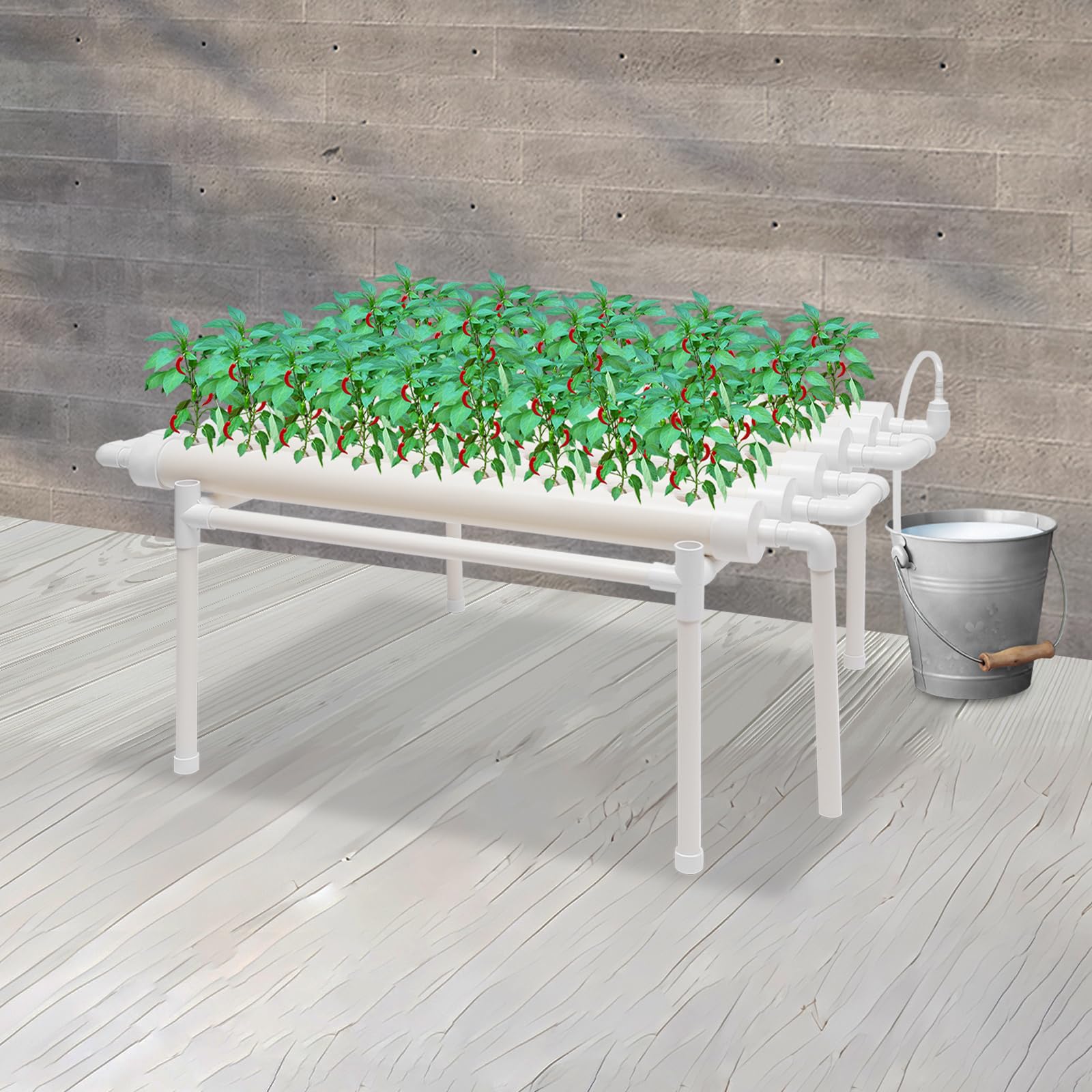 Sistema de cultivo hidropónico 36/54 estantes verticales hidropónicos con 4 tubos principales y bomba de agua, kit de cultivo fácil de instalar para hierbas, lechugas y verduras (54 plantas)
