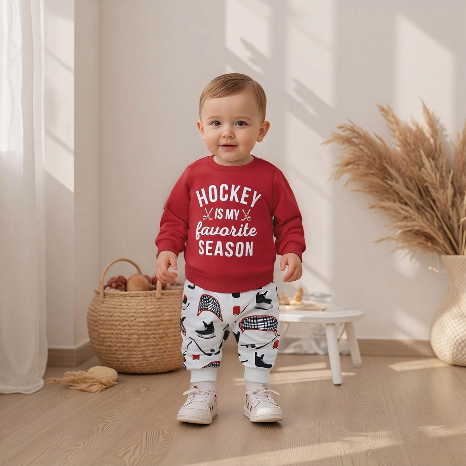 Toddler Baby Boy Hockey Outfit Letter Print Long Sleeve Sweatshirt Ice Hockey Pants Set Infant Fall Winter Clothes - Image 2