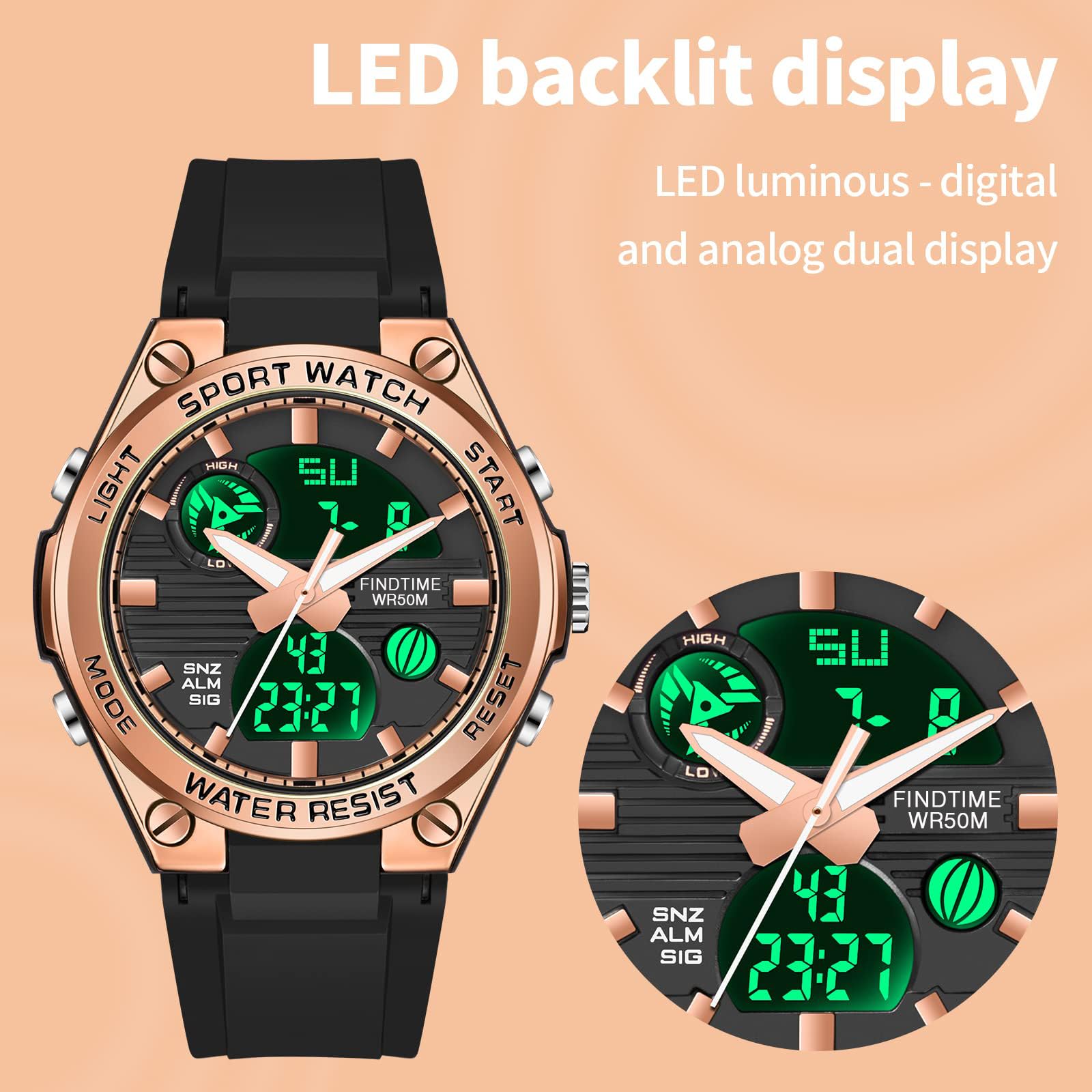 findtime Womens Digital Sports Watch Ladies Waterproof Watches Running Watch Military Wrist Watches for Women Tactical Countdown Alarm Stopwatch