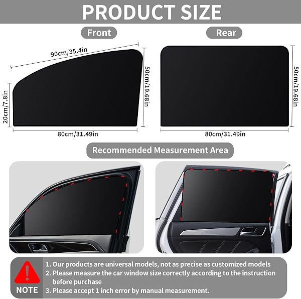 4 Stück Magnetisch Auto Sonnenschutz, Sonnenschutz Auto Vorhang Hinten mit UV Schutz, Reflektierende Hitzeschutz, Sonnenblende Kinder Auto Verdunkelung Fenster Erwachsene und Haustiere, Schwarz - 2
