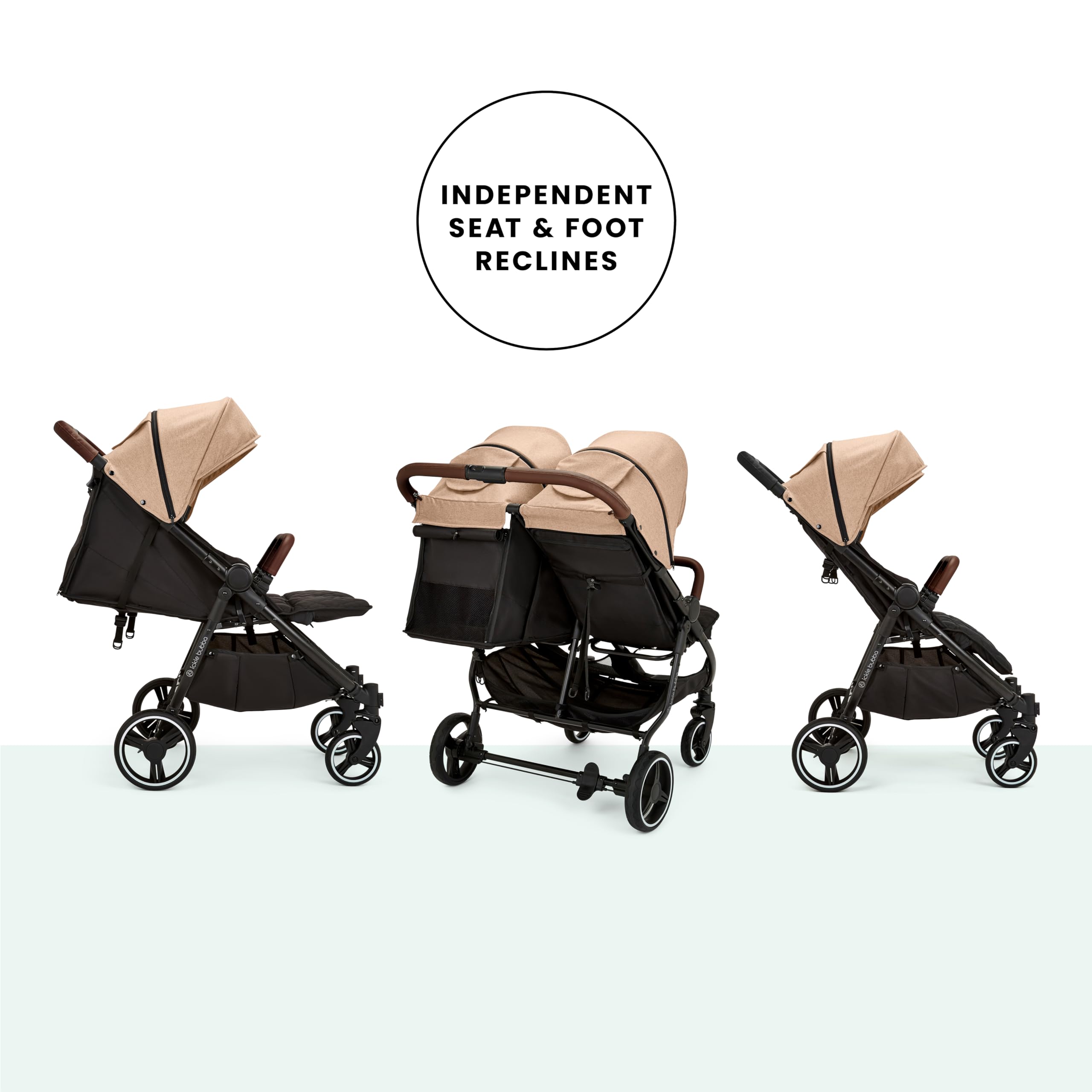 Ickle Bubba Venus Silla Doble – Desde el nacimiento hasta 15 kg (aprox. 3 años), cochecito gemelar compacto, ligero y plegable, incluye plástico de lluvia (Galleta, Prime)