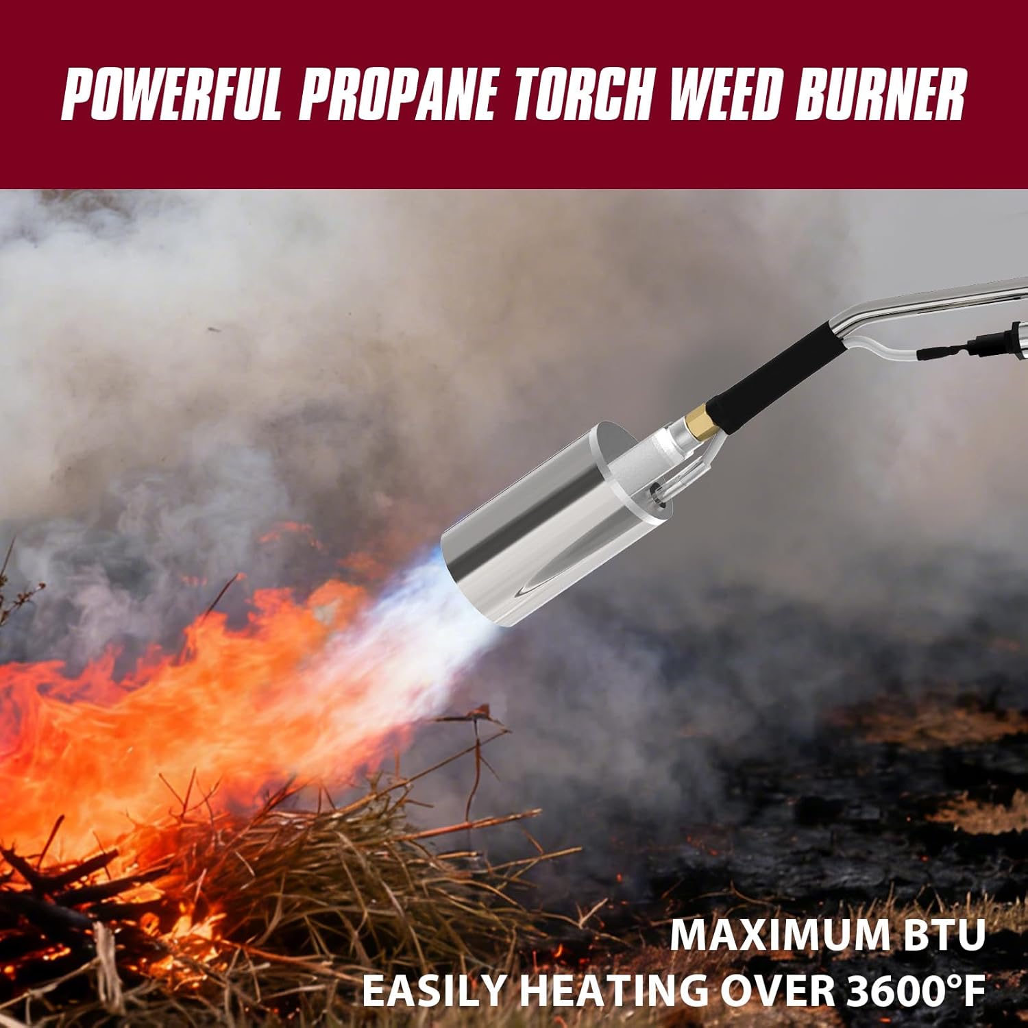 Propane torch weeds burner kit, large propane torch high BTU, Blow Torch with 1lb Propane Converter 10FT Braided Hose, Heavy Duty Flamethrower with Turbo Trigger for Weeding,Roofing, Melting Ice/Snow