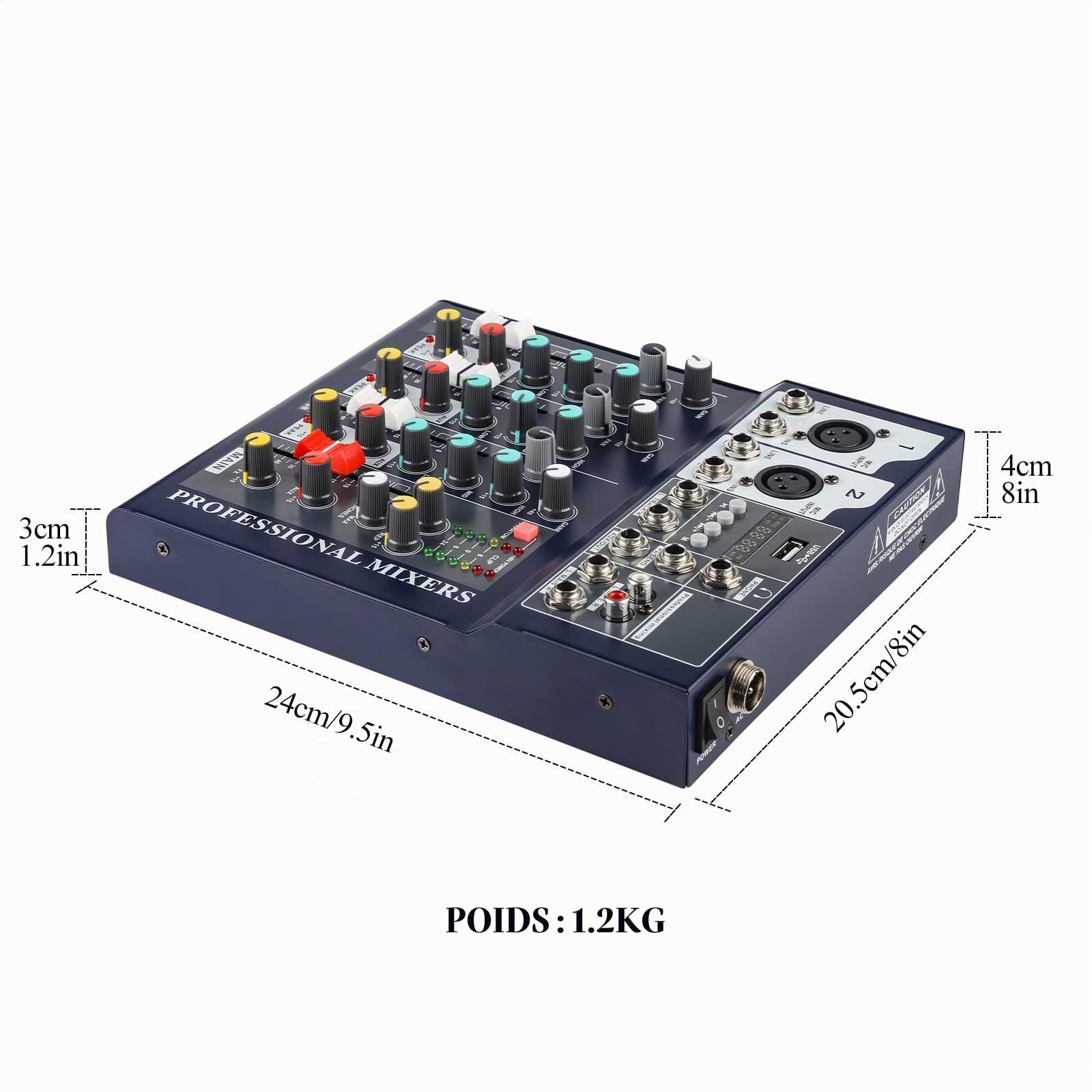 Table de Mixage Son 4 Canaux dj Professionnel Console de Mixage avec FX Reverb Delay, Tabl Mixag dj Pro Audio Mixer avec Usb Bluetooth
