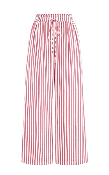 PRETTYGARDEN Womens Pants Elastic Waist Floral Lightweight Palazzo Pants for Women Casual Lounge Wide Leg Pants Woman