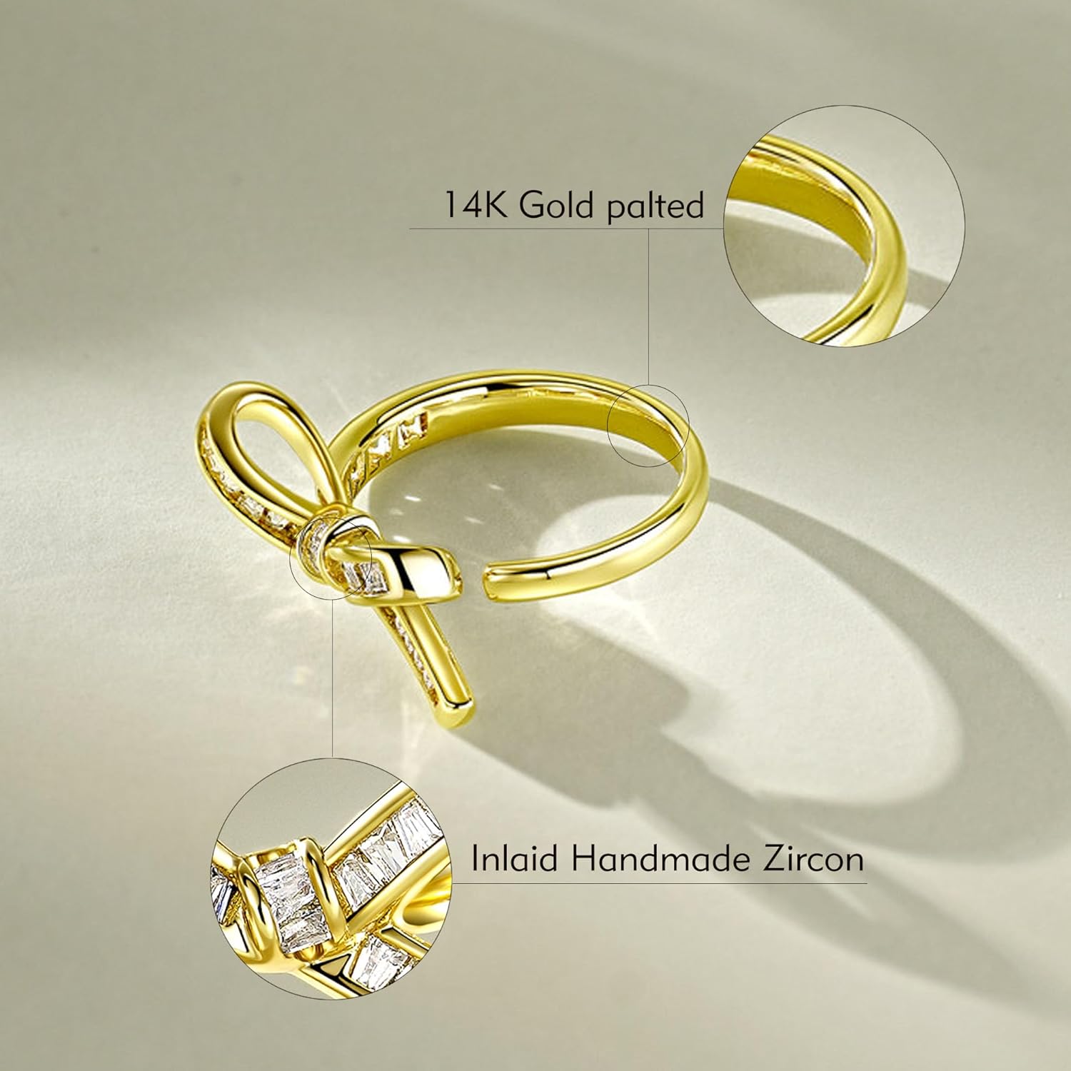 LUCA SMITH Adjustable 14K Gold Rings for Women, Butterfly Bow Cubic Zirconia Open Ring, Non Tarnish Waterproof Stackable Everyday Fashion Jewelry - Image 6