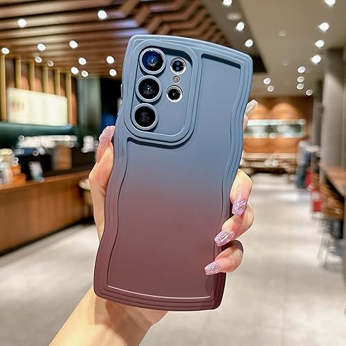 Miniatura 3 de Funda compatible con Samsung Galaxy S22 Ultra 5G, bonito marco ondulado de color degradado, a prueba de golpes, funda protectora suave (azul vino