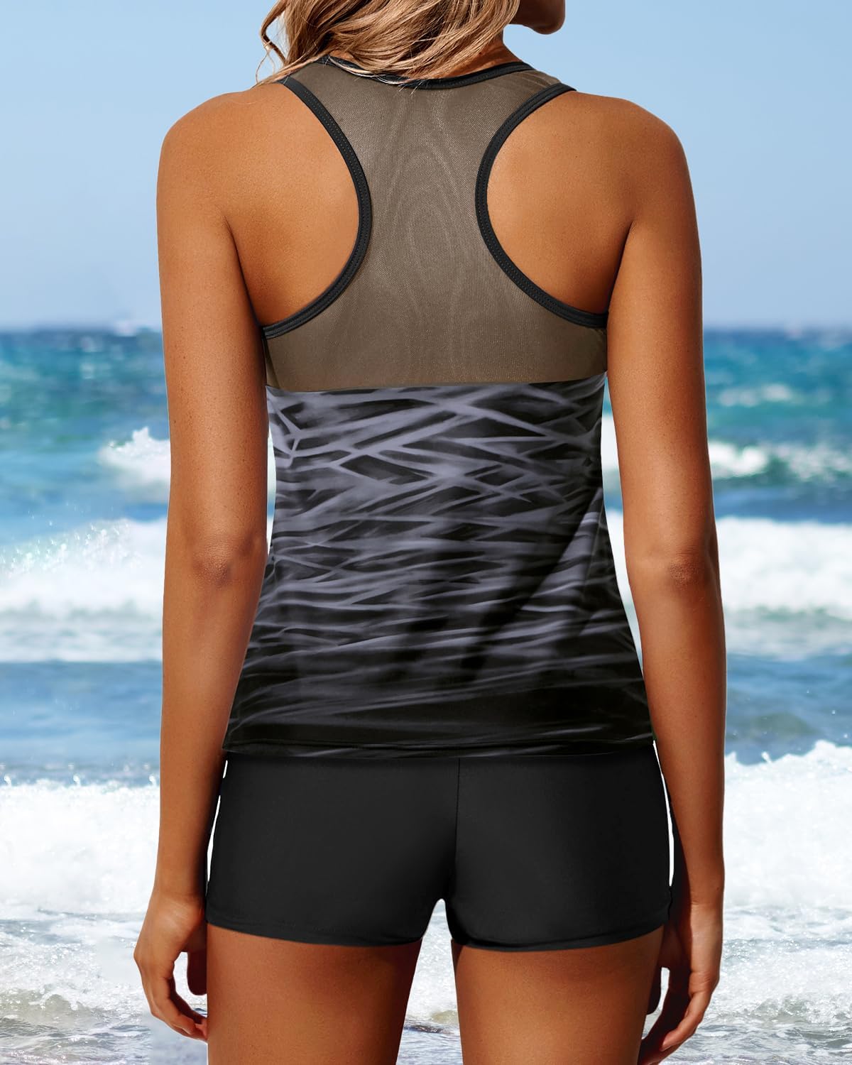 Yonique Tankini Swimsuits for Women with Shorts Athletic Two Piece Bathing Suits Racerback Tank Tops Swimwear - Image 2
