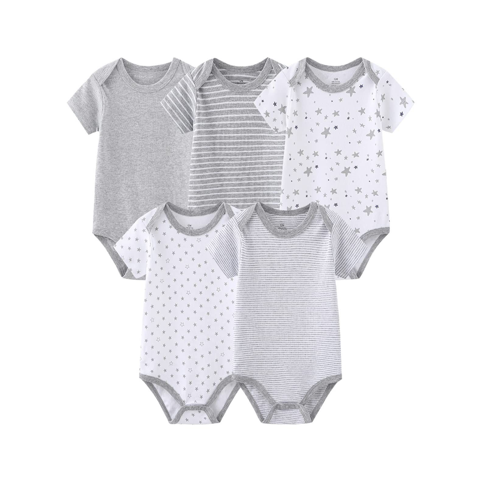 MAMIMAKA Unisex Newborn Bodysuits Infant Baby Clothes Short Sleeve One-Piece Cotton Bodysuit 5 Pack for Baby Boys and Girls