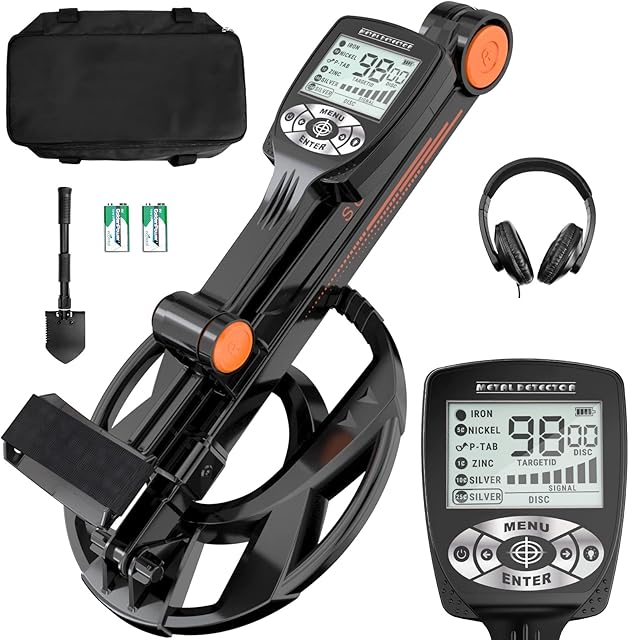 Metal Detector, SUNPOW Collapsible Professional Metal Detector Kit for Adults and Kids, Pinpoint & Disc & Notch & All Metal Modes, Backlight LCD Monitor, Stem Adjustable and Waterproof Detector