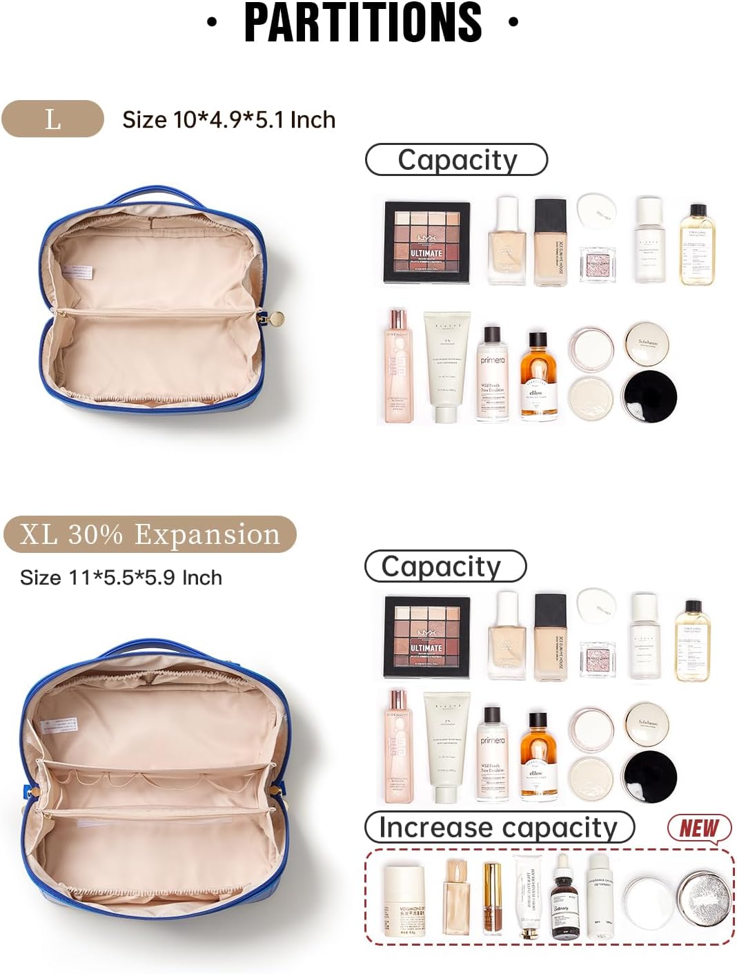 EACHY Travel Makeup Bag, Large Capacity Cosmetic Bag for Women, Waterproof PU Leather, Flat Open Portable Toiletry Bag for Skincare, Brushes & Travel Essentials