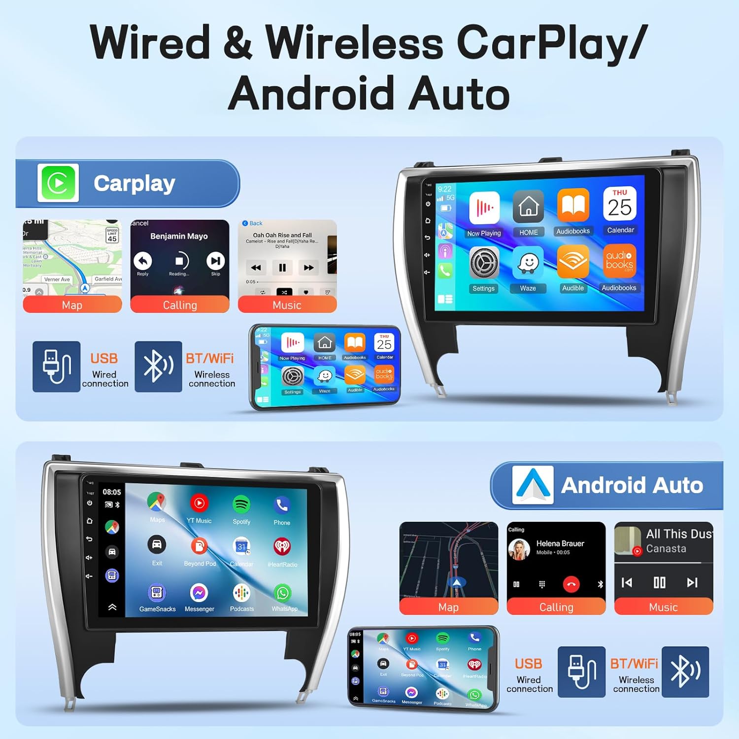 Qualcomm 8 Core [4+64G] Car Radio for Toyota Camry 2015 2016 2017, 10.1 inches Android Touchscreen Camry Stereo, Carplay&Android Auto/FM RDS/EQ Audio/Bluetooth 5.1/SWC