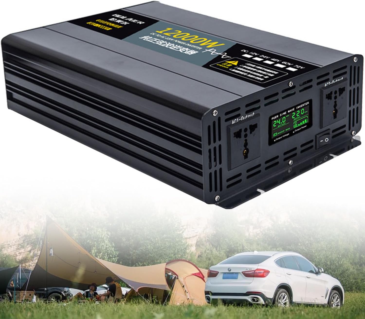 2500W 4000W 5000W 6000W 8000W 10000W 12000W Solar Power Inverter Pure Sine Wave Inverter DC 12V 24V 48V 60V 72V to 110V 120V 220V 230V 240V AC Portable Power Bank Voltage Converter Solar Inverter(1200