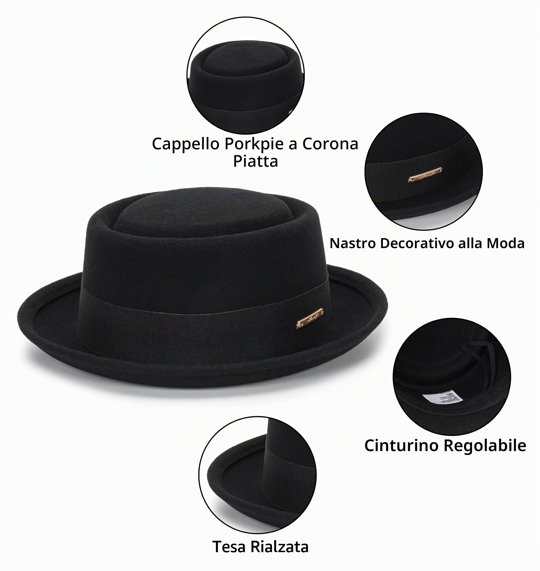 Cappello classico anni '20 in pura lana roll-brrim pork- Pie Fedora-Hat uomo donna – cappello da chiesa a tesa corta schiacciabile