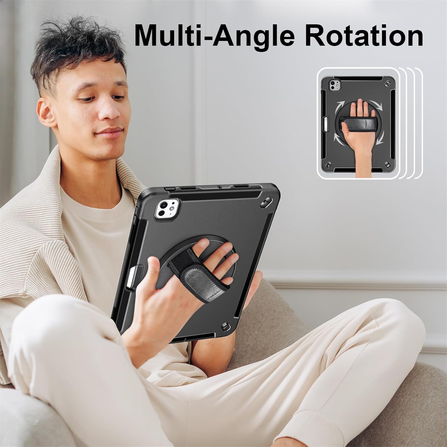 Case for iPad Pro 11-inch (2024 Released, M4, 5th Gen), Upgraded Full Body Heavy Duty Rugged Case with 360 Rotating Stand & Built-in Screen Protector & Shoulder Strap