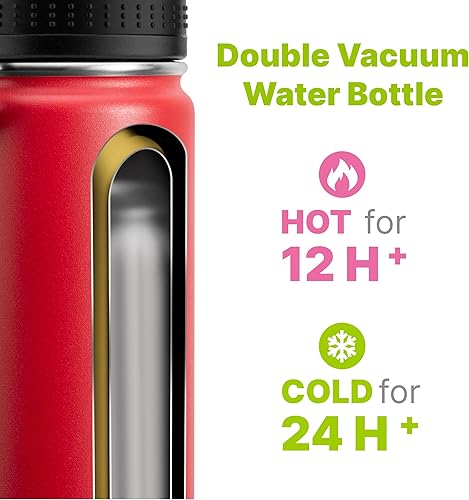 Miniatura 5 de Botella de agua pequeña para niños, botella de agua de boca ancha aislada al vacío de acero inoxidable de 12 onzas con tapa de boquilla (rojo cañón)